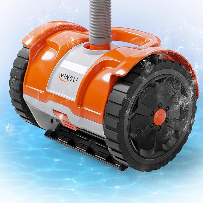 VINGLI Automatic Pool Cleaner for Inground Pools – Suction-Side Pool Vacuum with Powerful Wall-Climbing, 40FT Tangle-Free Hose, Ultra-Quiet Operation – Rich Orange & Gray