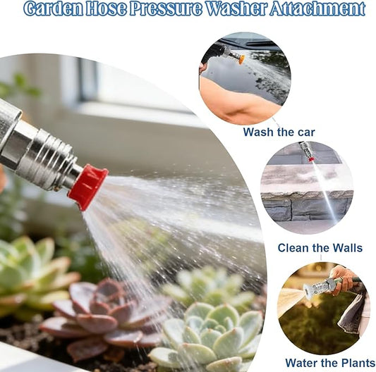 Garden Hose to Pressure Washer Adapter, 3/4” GHT to 1/4” Quick Connect with 5 Multiple Degrees Nozzle, Garden Hose Pressure Washer Attachment for Car Wash or Watering the Flowers