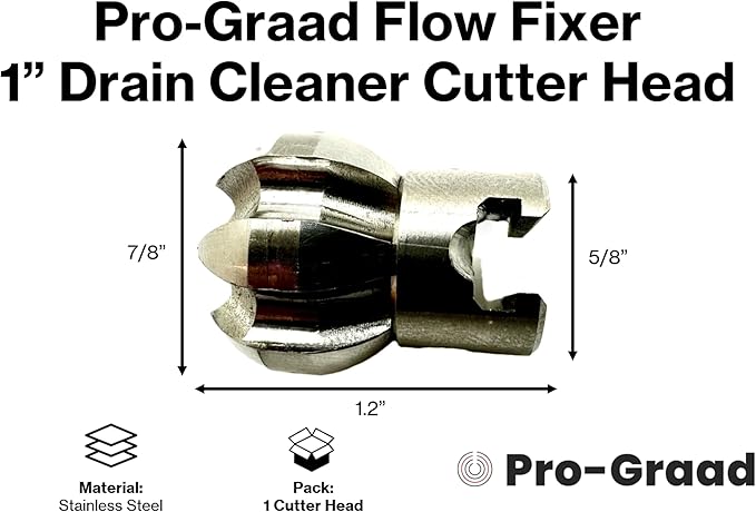 1” Flow Fixer Drain Cleaner Plumbing Snake Cutter Head for 1-1/4" - 2" Pipes, Clears & Scrapes Pipe Inner Walls, with R-Connector (Push Pin Fitting), for Commercial & Residential Use