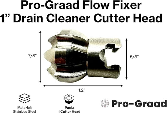 1” Flow Fixer Drain Cleaner Plumbing Snake Cutter Head for 1-1/4" - 2" Pipes, Clears & Scrapes Pipe Inner Walls, with R-Connector (Push Pin Fitting), for Commercial & Residential Use