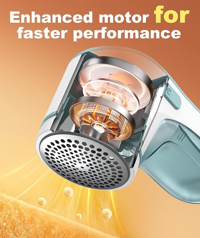 Fabric Shaver, Lint Remover Sweater Shaver, Effectively and Quickly Remove Pills, Lint Shaver with Stainless Steel 3-Leaf Blades and Safety Lock Protection(Green & White) - Image 4