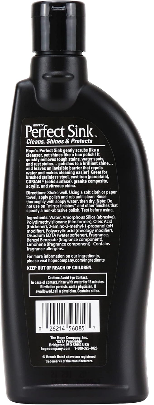HOPE'S Perfect Sink Cleaner and Polish, Restorative, Removes Stains, Cast Iron, Corian, Composite, Acrylic, 8.5 Fl Oz