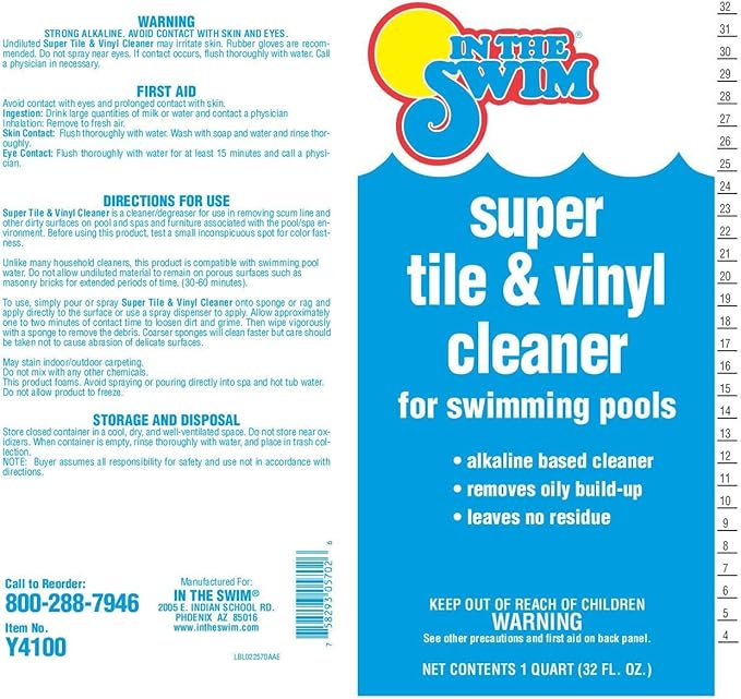 In The Swim Super Pool Tile and Vinyl Cleaner - Oil and Grime Remover - Alkaline Based - 1 Quart - 2 Pack