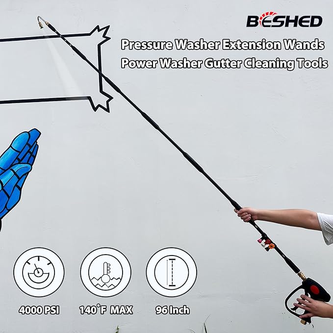 Pressure Washer Gutter Cleaning Tools, Upgrade Power Washer Extension Wand with 6 Nozzle Tips, Replacement Power washer Lance with 1/4" Quick Connect 90°, 120° curved rod, 4000 PSI