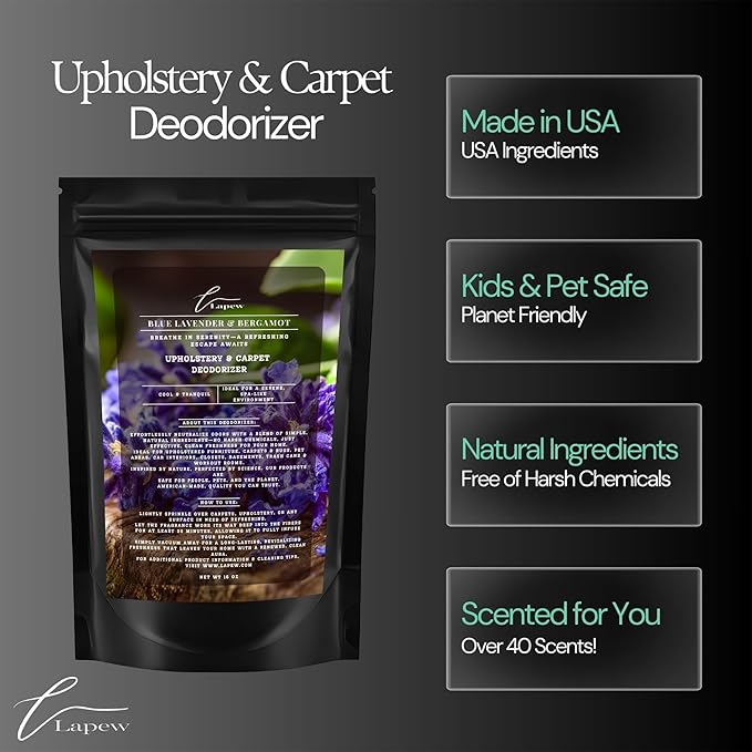 Lapew Blue Lavender & Bergamot Scented Cleaning Bundle | Carpet Deodorizer Powder (16 oz) & Mop Soap Concentrate (36 oz) | Pet-Friendly Odor Eliminator