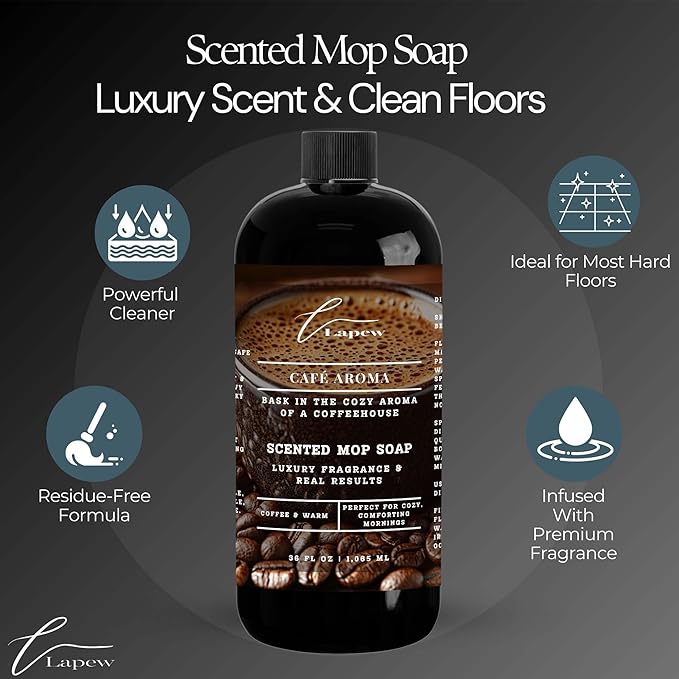 Lapew Café Aroma Scented Cleaning Bundle | Carpet Deodorizer Powder (16 oz) & Mop Soap Concentrate (36 oz) | Pet-Friendly Odor Eliminator