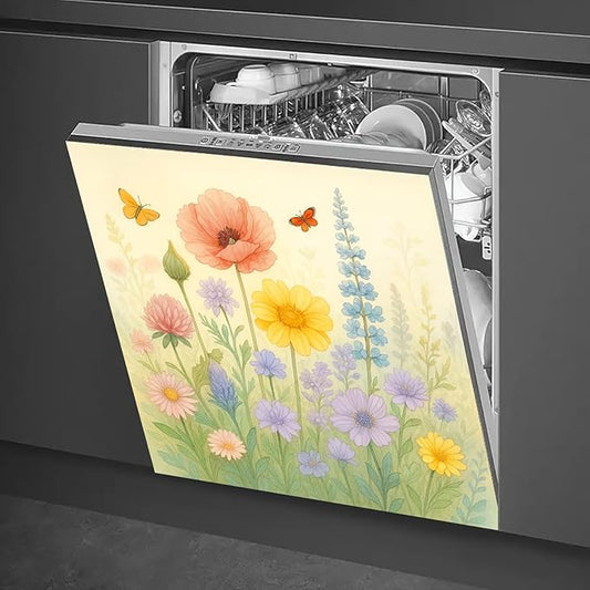 Dishwasher Magnet Cover 23x26 in Colorful Floral Magnetic Dishwasher Cover for Kitchen Appliance Decoration Front Panel Sticker Rustic Art Skin Panel Home Decor Decal