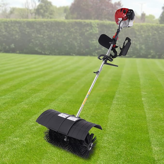 TFCFL 52cc Gas Power Handheld Sweeper Broom Driveway Turf Artificial Grass Snow Clean Handheld Walk Behind Sweeper 52cc 2Stroke Gas Power Broom Cleaning Driveway Tool Walk-Behind Lawn Mowers