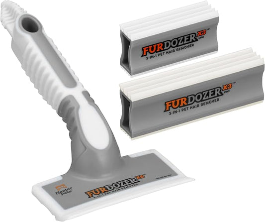FurDozer Pet Hair Remover & Auto Detailing Tools - Cat & Dog Hair Remover for Carpets, Car Interiors, Couches, Bedding, & Pet Furniture (Gray, (3 Pack) - X6, X3 PRO, X3 MINI) by NeaterPetBrands