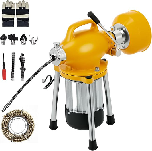 Garvee Portable Drain Cleaning Machine, Auto Feed Electric Drain Cleaner Machine Auger Sewer Snake with 66 FT x 5/8" & 16 FT x 3/5" Steel Cables & 6 Cutters, for 1.6"-4" 500 w 400 RPM