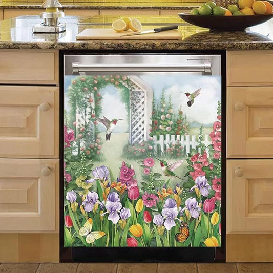 Garden Flower Cover Dishwasher Magnet Door Sticker,Spring Floral Refrigerator Magnetic Bird Fridge Decal Kitchen Decorative Vinyl Panel Home Appliance Magnets 23"x26"