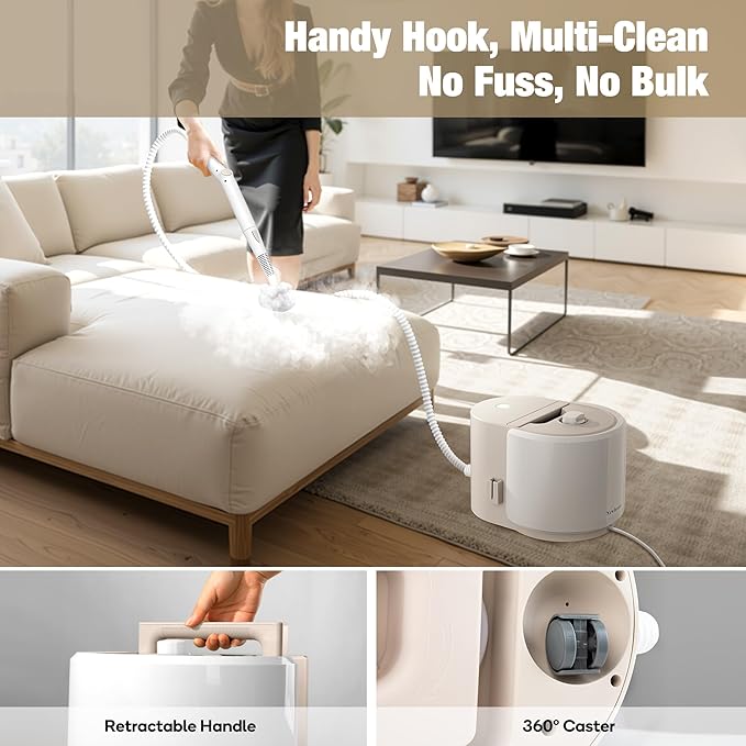 Newbealer Handheld Steamer for Cleaning, Stainless Steel Boiler, 12-Piece Accessory Kit, Max 5 Bar Pressure, Multi-Purpose Steam Cleaner for Floors, Cars, Furniture, Upholstery, and More