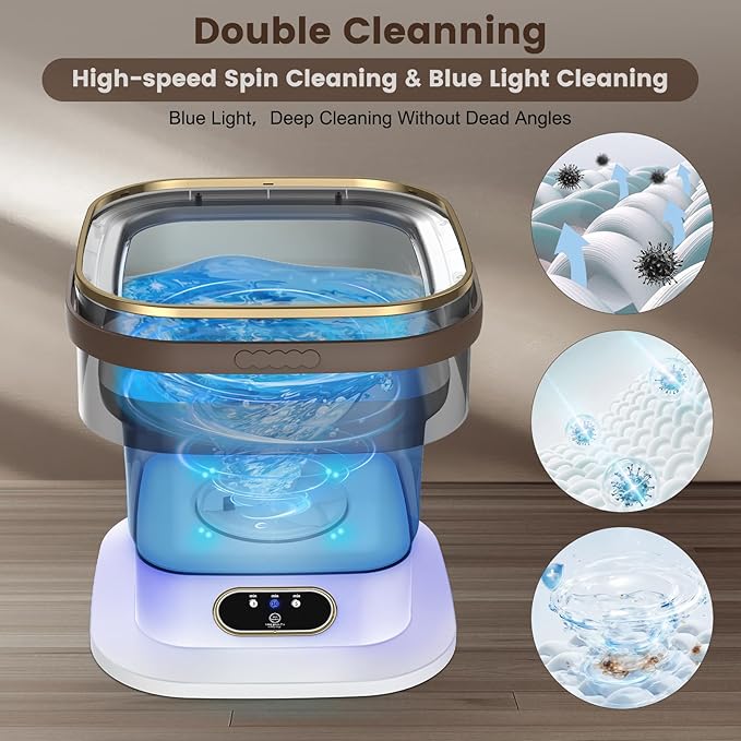Portable Washing Machine, 15L Mini Washing Machine with Spin Basket & 3 Cleaning Modes for Small Clothes,Foldable Mini Washer for Apartments, Dorms, Camping (Khaki)