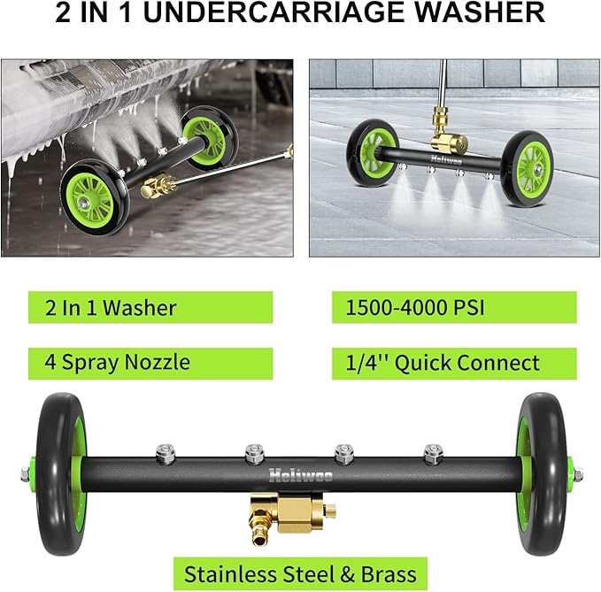 Undercarriage Pressure Washer Attachment 16 Inch Power Washer Water Broom with 4 Nozzles Dual-Function Pressure Washer Undercarriage Cleaner With 3 Pieces Extension Wand 4000 PSI