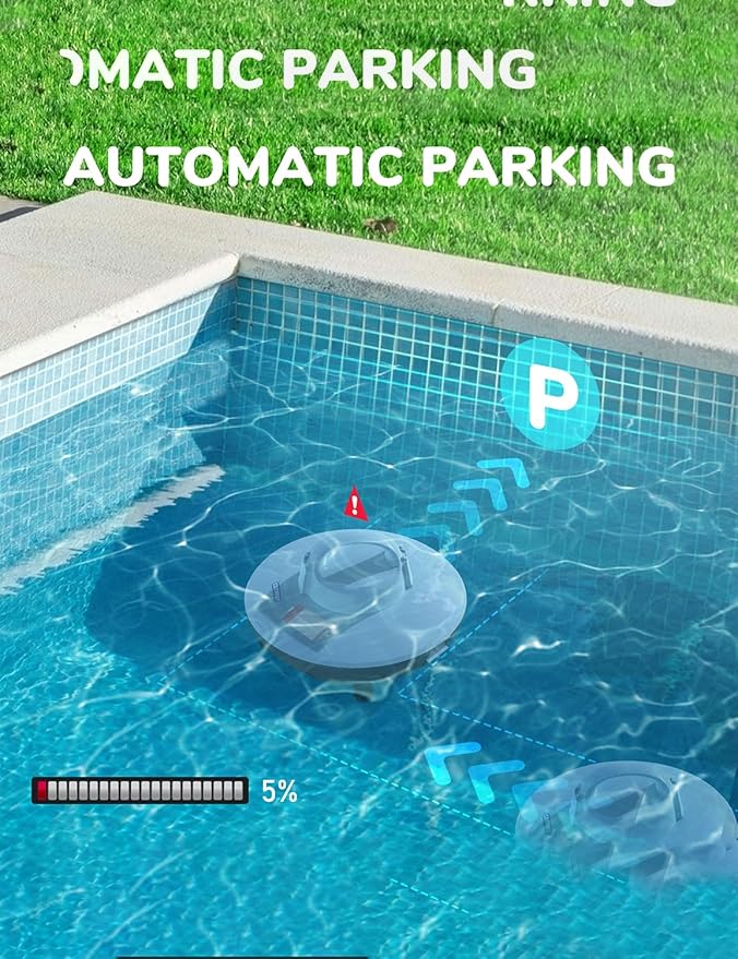 Robotic Pool Cleaner, Pool Vacuum for Above Pools with Dual-Drive Motors, Self-Parking Technology for Above-Ground Flat Pools up to 645sq.ft (Lasts 90 Mins)