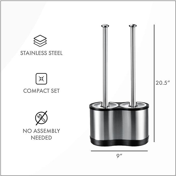 ToiletTree Products Modern Deluxe Freestanding Toilet Brush and Plunger Combo - 5.5" x 9.5" x 18.5" (2 Pack)
