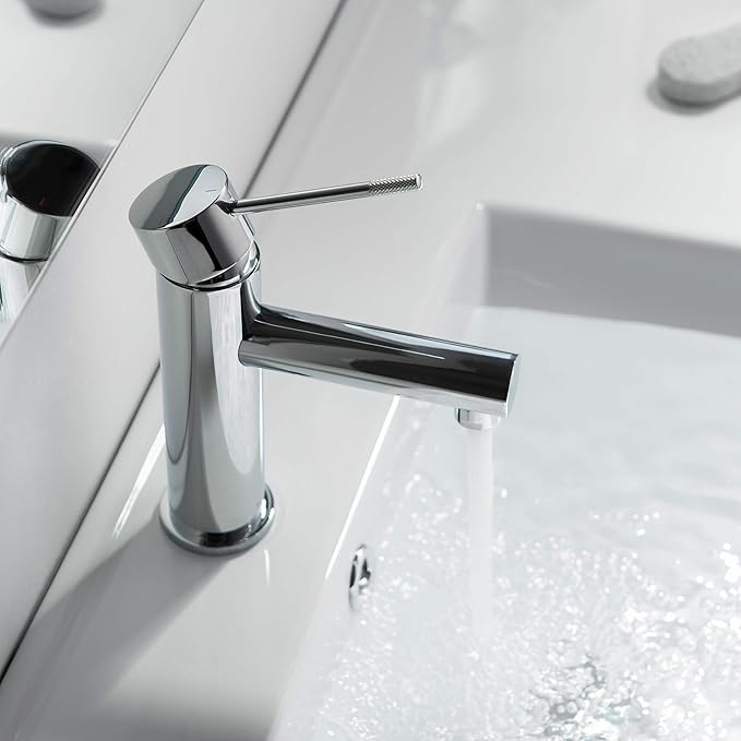 KIBI KBF1010 Solid Brass Single Handle Single Hole Circular X Faucet for Bathroom Sink with Pop Up Drain | High Arc Faucet Spout | Chrome Finish | Corrosion and Rust Resistant
