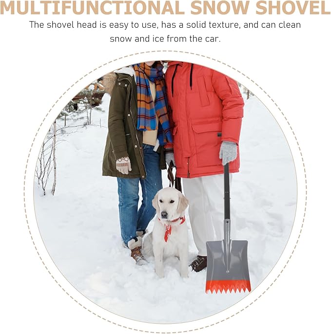 Heavy-Duty Metal Ice Shovel with Serrated Edge Snow and Ice Remover Tool for Driveway and Windshield Cleaning Convenient Ergonomic Design for Comfortable Cold Weather Use