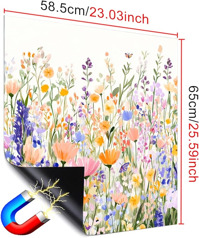 Dishwasher Magnet Cover 23x26 in Painted Pastel Flower Field with Butterflies Magnetic Dishwasher Cover for Kitchen Appliance Decoration Front Panel Sticker Panel Home Decor