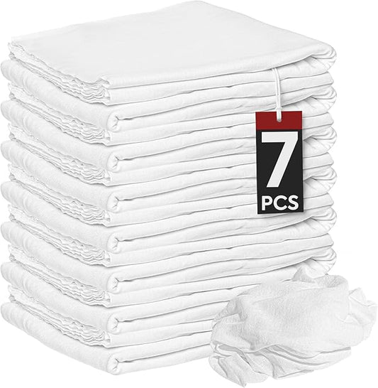 Nabob Wipers New Lint Free Cloth (7 Pack) - 100% Cotton Cleaning Rags Exact Cut - Premium White Rags for Cleaning House - White Rags for Dusting, Staining, Polishing, Painting 18"x18"