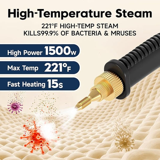 KEROMEE Steam Cleaner, 1500W High Pressure Steamer with 1.27Qt Tank, 15s Fast Heat, 6-Level Adjustable Steam, Portable Machine with 15pcs Kit for Dirt, Grease, Grout, Tile, Floor, Car Detailing