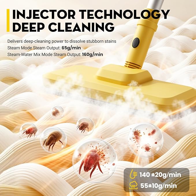 Steam Cleaner, Chemical-Free High-Pressure Commercial Steamer Cleaner with Unlimited Steam Injection, Fast Heat-Up, 2.2L Capacity, 14 Accessories for Floors, Grout, Upholstery (yellow)
