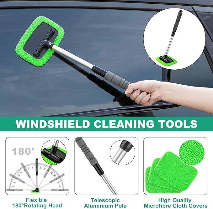 34pcs Car Cleaning Detailing Kit Interior Cleaner -with Portable Vacuum Cleaner, Car Window Windshield Cleaning Tool, Car Detailing Kit for Cars, Trucks, SUVs, Green