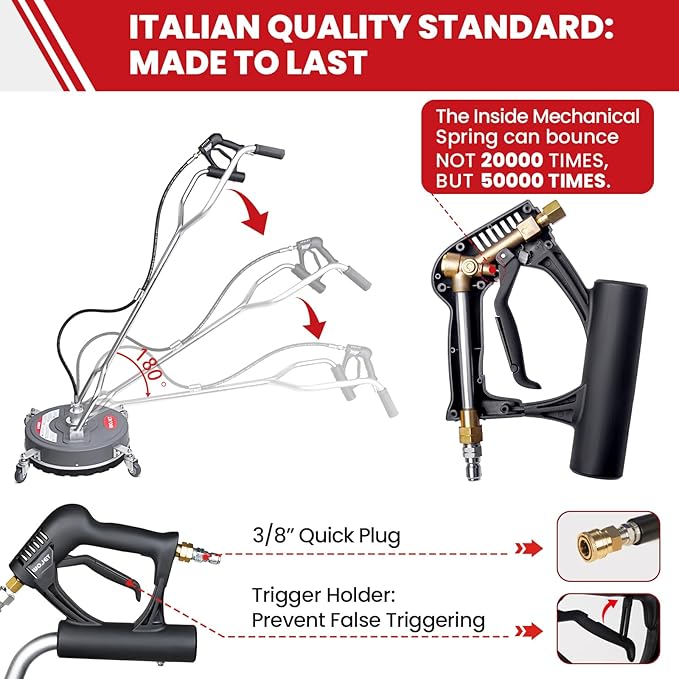 WOJET 18” Pressure Washer Surface Cleaner with 4 Wheels & Dual Handles, 4500PSI Surface Cleaner Attachment for Pressure Washer for Concrete Driveway Sidewalk Deck Patio Cleaning, 3/8'' Quick Connect