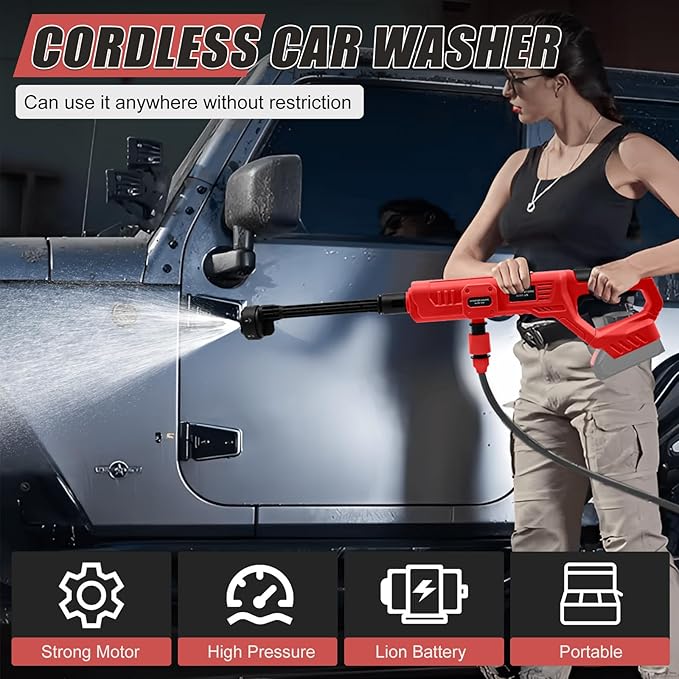 Cordless Portable Cleaning Tool Compatible with Milwaukee 18V Battery, 800 PSI Brushless Handheld Cleaner Tool with 6 in 1 Nozzle, 16.4ft Hose, for Car, Garden, Floor, Fence Cleaning (NO Battery)