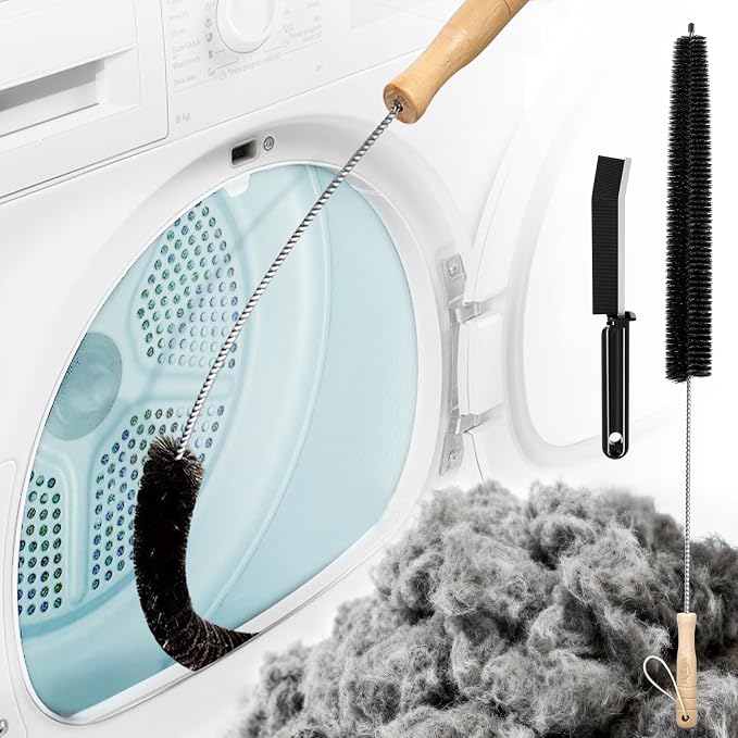 Holikme Dryer Vent Cleaner Kit - Flexible Lint Brush Remover Cleaning Tool | 27.5in flexible 304 steel shaft & nylon bristles, removes lint dust pet hair for vent, fridge coil & tight corners by Holikme