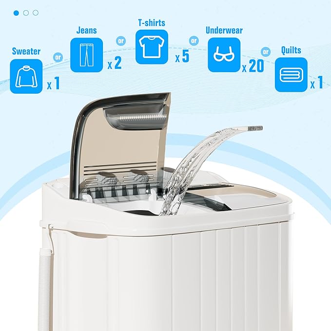 Superday Portable Washing Machine, 18lbs Mini Washing Machine and Spin Dryer Combo, Mini Twin Tub Laundry Machine for Camping, Apartments, Dorms, College Rooms, RV, Delicates, Grey