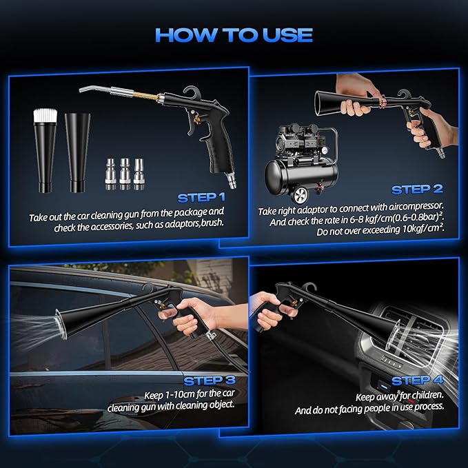 Detailing Car Cleaning Gun Interior Dryer Air Blow Gun,High Pressure Blower Gun,Air Pulse Car Washing Equipment,Car Detailing Tools for Quickly Blowing Out Dirt and Dust Working with Air