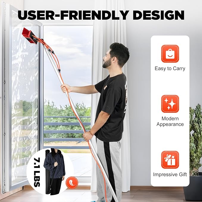 24.3FT Adjustable Solar Panel Cleaner Window Washing Kit with Extension Pole Water Fed Brush Water Fed Pole for Window Cleaning Kit Roof Cleaning Tool