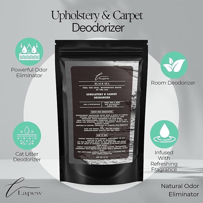 Lapew Black Sea Scented Cleaning Bundle | Carpet Deodorizer Powder (16 oz) & Mop Soap Concentrate (36 oz) | Pet-Friendly Odor Eliminator