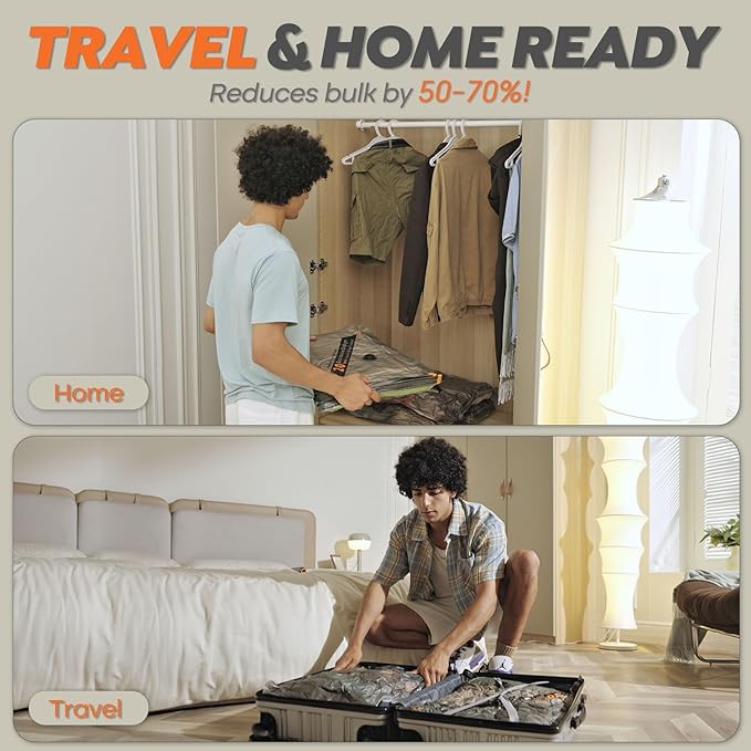 Rechargeable Wireless Pump Travel Storage Bags Set - 15 Pack Small Size Vacuum Bags for Travel & Home, Space-Saving Compression Packing for Clothes, Suitcase Luggage