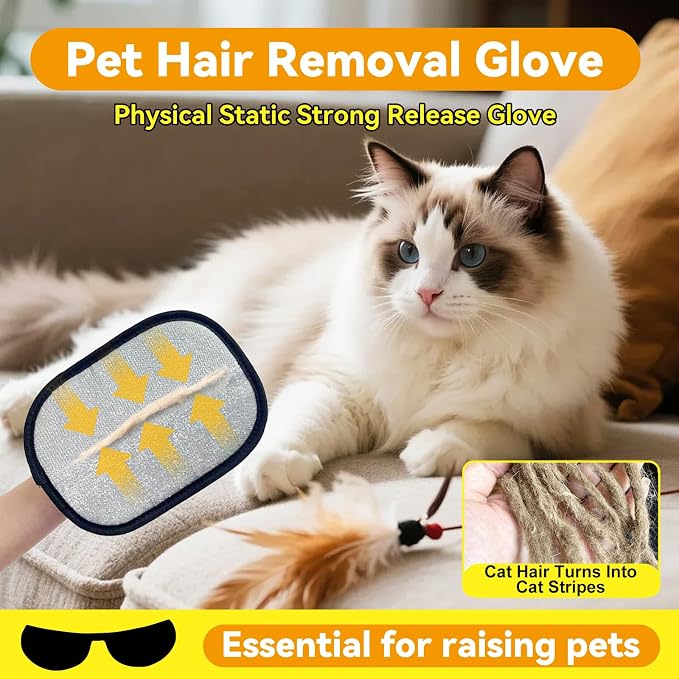 Electrostatic Pet Hair Removal Gloves | Quick Wiping - Reusable & Washable for Sofa Clothing Pet Beds Effortless Cats & Dogs Hair Remover for Busy Pet Owners - Image 2
