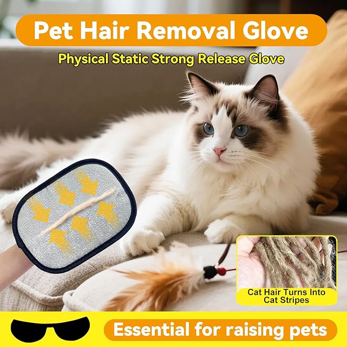 Electrostatic Pet Hair Removal Gloves | Quick Wiping - Reusable & Washable for Sofa Clothing Pet Beds Effortless Cats & Dogs Hair Remover for Busy Pet Owners - Image 2