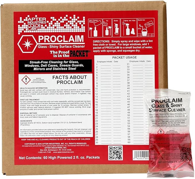 Proclaim Glass and Shiny Surface Cleaner - Streak-Free Cleaner for Glass and Shiny Surfaces (Pack of 30)
