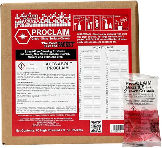 Proclaim Glass and Shiny Surface Cleaner - Streak-Free Cleaner for Glass and Shiny Surfaces (Pack of 30)