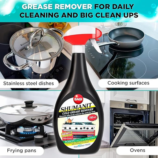 Bagi SHUMANIT - 25.4 Oz Cold Grease Remover. Spray for The immediate Removal of Stubborn and Burnt fats/Grease: 12Pk