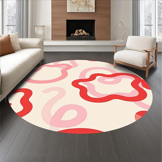 Flatwoven High Traffic Area Rug 8, Abstract Swirl Mosaic Design Bathroom Curtain with Matching Towels, Non Slip, Stain Resistant, Washable Area Rugs for Living Room, Bedroom (Red, 8)