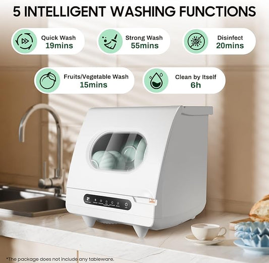 Portable Countertop Dishwasher Dishwasher Compact with 5 Intelligent Washing Functions Counter Top Dishwashers for Knives, Forks, Spoons, Chopsticks