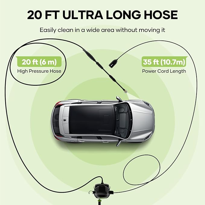 Multi-Surface Cleaning Tool with Foam Blaster, 35FT Power Cord and 20FT Hose, 3 Quick Connect Nozzles, 400ml Foam Bottle for Cars, Driveways, Fences, Patios, Home Cleaning