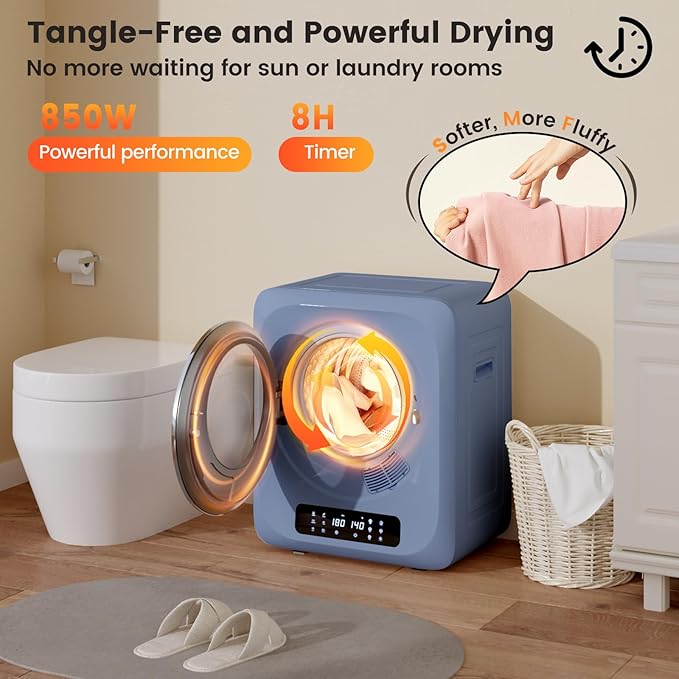 VCJ Portable Dryer for Laundry, 12lbs Clothes Dryer with 6 Drying Modes & 8H Timer, LED Display 850W Front Load Compact Electric Dryer for Apartment, RVs, Dorms