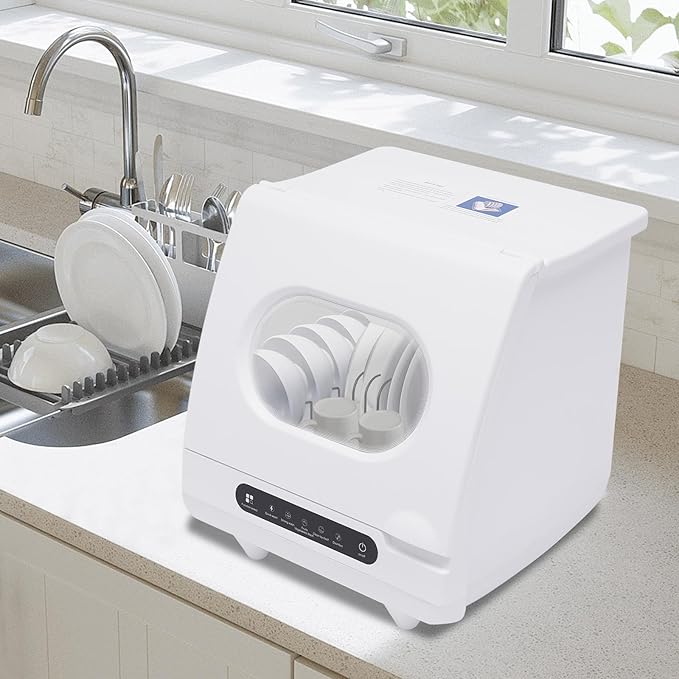 1200W Countertop Dishwasher, Portable Countertop Dishwasher with 12 Water Outlets and 360° Spraying Cleaning, Mini Dish Washer 5 Washing Programs for Apartment Kitchen RV Office