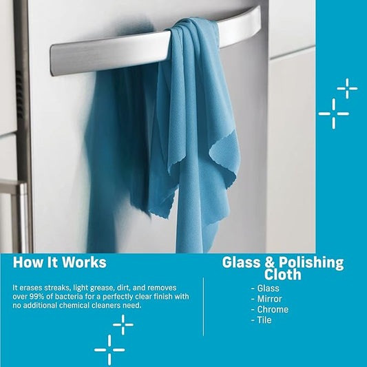 E-Cloth Glass & Polishing Cloths, Premium Microfiber Glass Cleaner, Great for Windows, Glass and Mirrors, Washable and Reusable, 100 Wash Guarantee, Alaskan Blue, 1 Pack