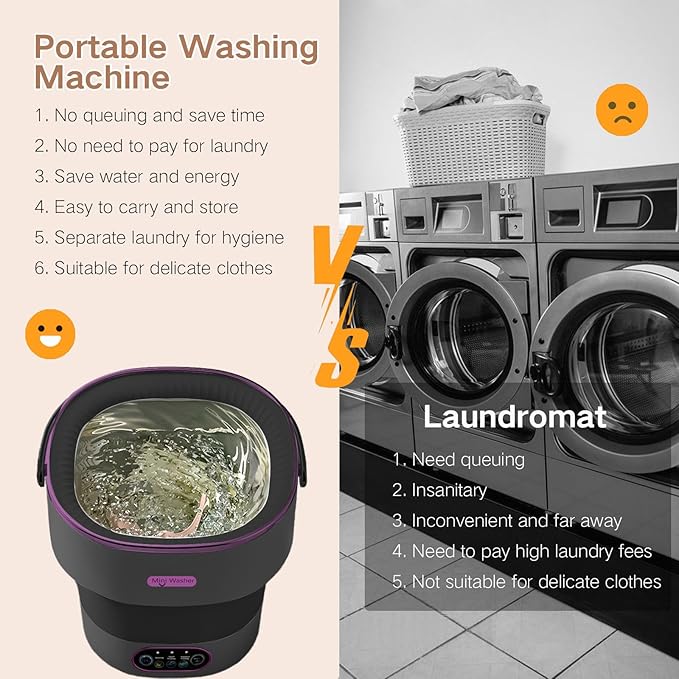 Portable Washing Machine, 15L Small Foldable Washer with 3 Cleaning Modes for Baby Clothes, Underwear, Small Items, Mini Collapsible Laundry for Travel Apartment Home Dorm Hotel Camping (Black)