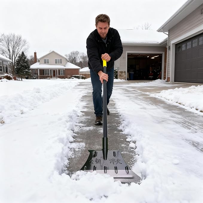Snow Shovel - 13.3 Inch Portable Flat Ice Chopper and Scraper, Compact and Easy to Handle, Heavy Duty Tool for Driveway, Walkway, Garden, Outdoor Cleaning, Floor, Grass, Snow, Ice Removal
