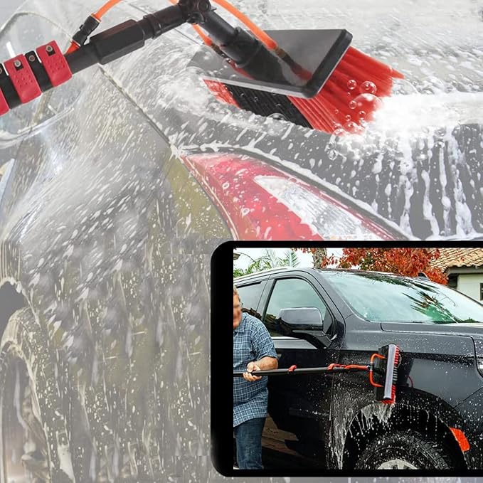 Window Cleaning Pole, Water Fed Telescopic Window Cleaning Brush, Extendable Cleaner Roof Cleaning Tools Window Cleaner Kit for Photovoltaic Panel, Trucks, Bus, Cars,18ft/5.4m-55cmBrushhead