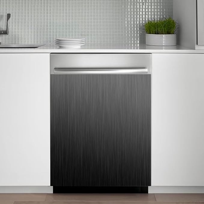 Black Stainless Steel Magnetic Dishwasher Cover, Brushed Stainless Steel Pattern, 23" x 26", 1 Count